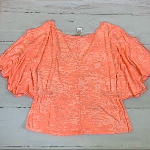 summer orange cropped top tee t-shirt Large bat cut sleeve comfort elastic beach